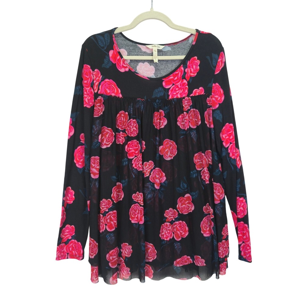 Matilda Jane Floral Tunic Women Top Medium Babydoll Flowy Romantic Roses Y2K 90s